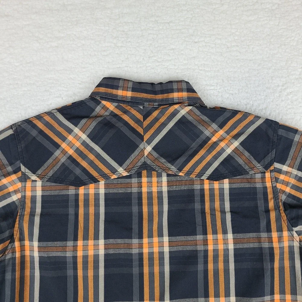 The North Face Shirt Mens Small Black Orange Plaid‎ Casual Snap Button Up